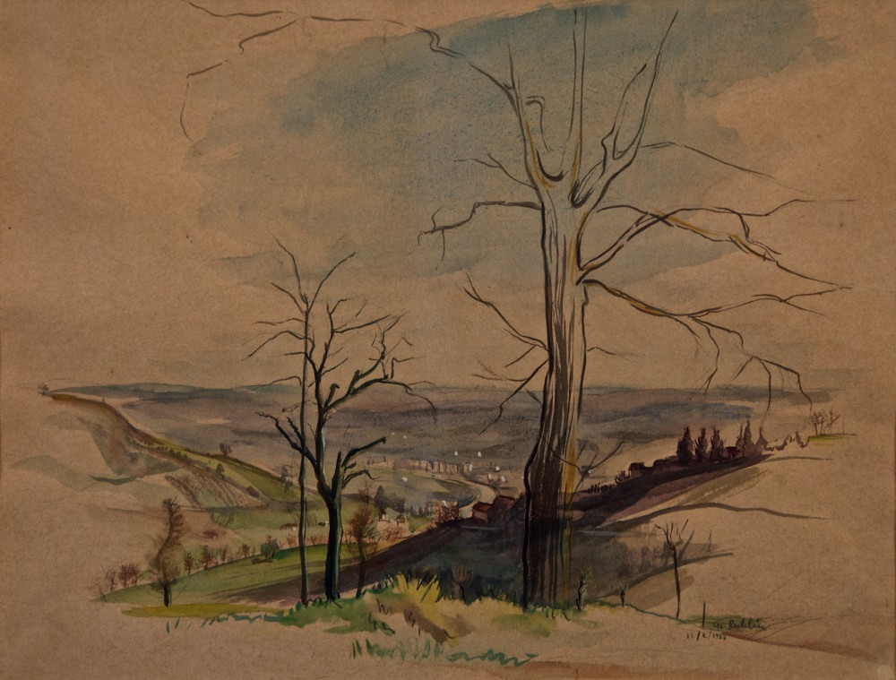 Marie Valade (sign&eacute; M. Fulchic en bas &agrave; droite), sans titre, 15 f&eacute;v.1950 - aquarelle sur papier 26x33 cm