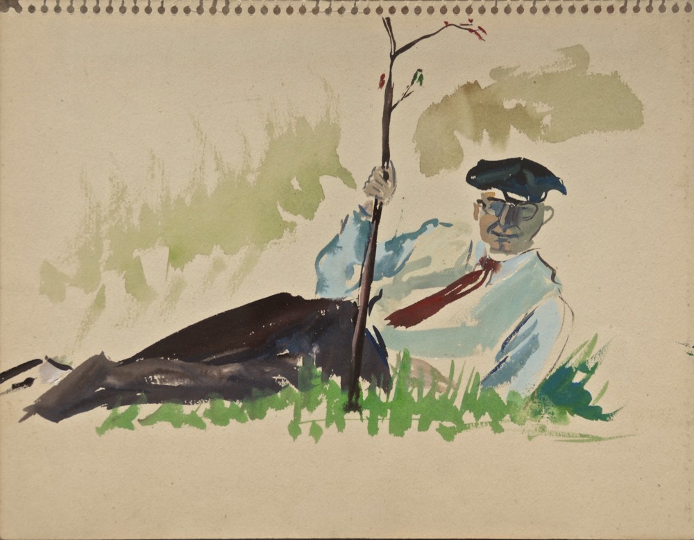 Marie Valade (non sign&eacute;), sans titre (portrait du mari de l&rsquo;artiste), ca.1955 - aquarelle sur papier 21x27 cm