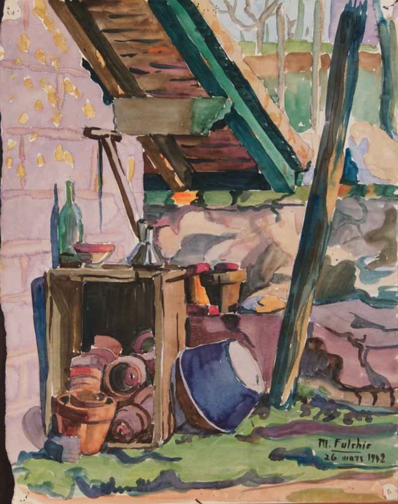 Marie Valade (sign&eacute; M Fulchic en bas &agrave; droite), sans titre, 26 mars 1942 - aquarelle sur papier 32x25 cm