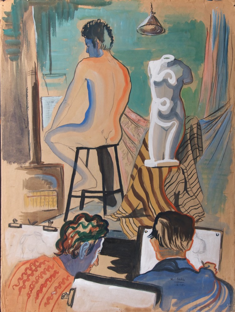 Marie Valade (sign&eacute; M. Fulchic en bas &agrave; droite), sans titre, d&eacute;c. 1945 - gouache sur papier 65x49 cm