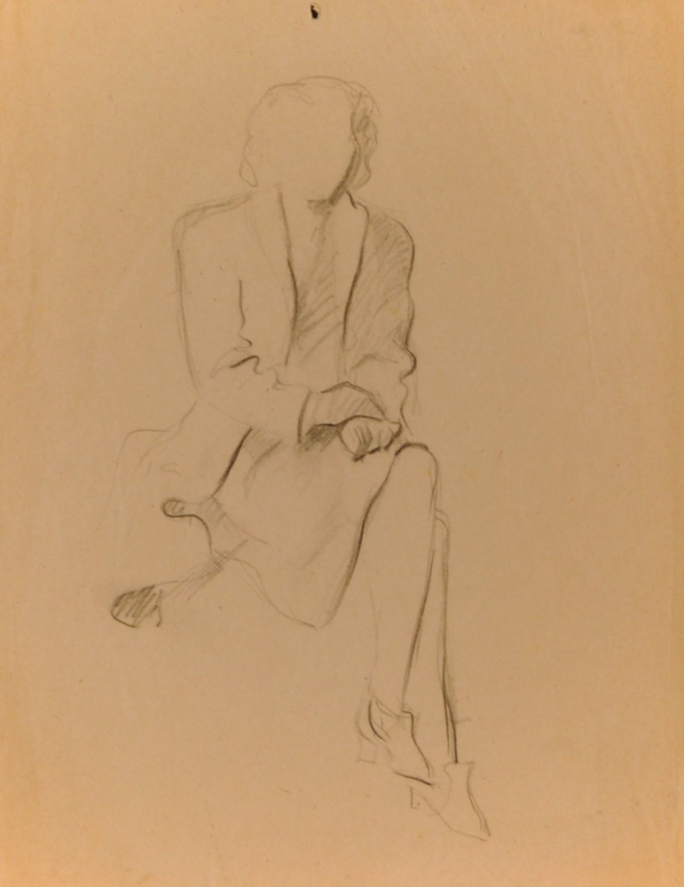 Marie Valade, sans titre (autoportrait), ca.1945 - mine de plomb sur papier 27x21 cm