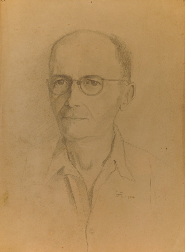 Marie Valade (sign&eacute; Marie, comme plusieurs portraits similaires, en bas &agrave; droite), sans titre (portrait du p&egrave;re de l&rsquo;artiste), 10 ao&ucirc;t 1947 - mine de plomb sur papier 48x36 cm