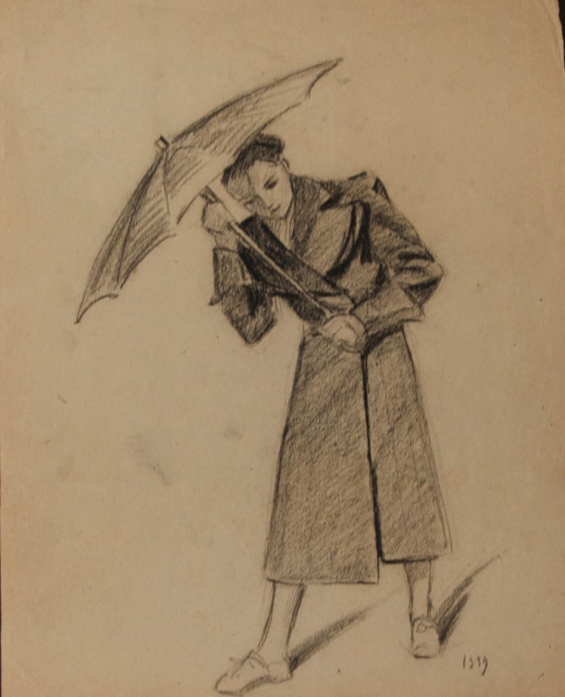 Marie Valade (non sign&eacute;), sans titre, 1939 - fusain sur papier 32x25 cm