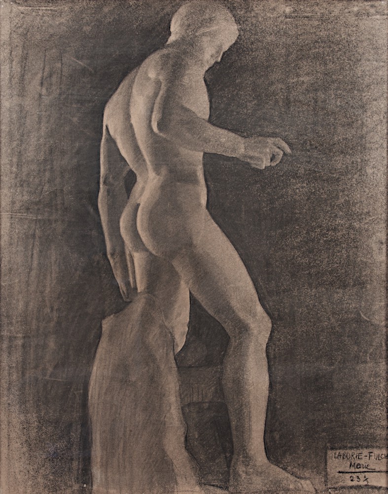 Marie Valade (sign&eacute; Laborie-Fulchic Marie en bas &agrave; droite), &eacute;tude sans titre, &eacute;cole des Beaux Arts, ca.1940 - fusain sur papier 63x50 cm
