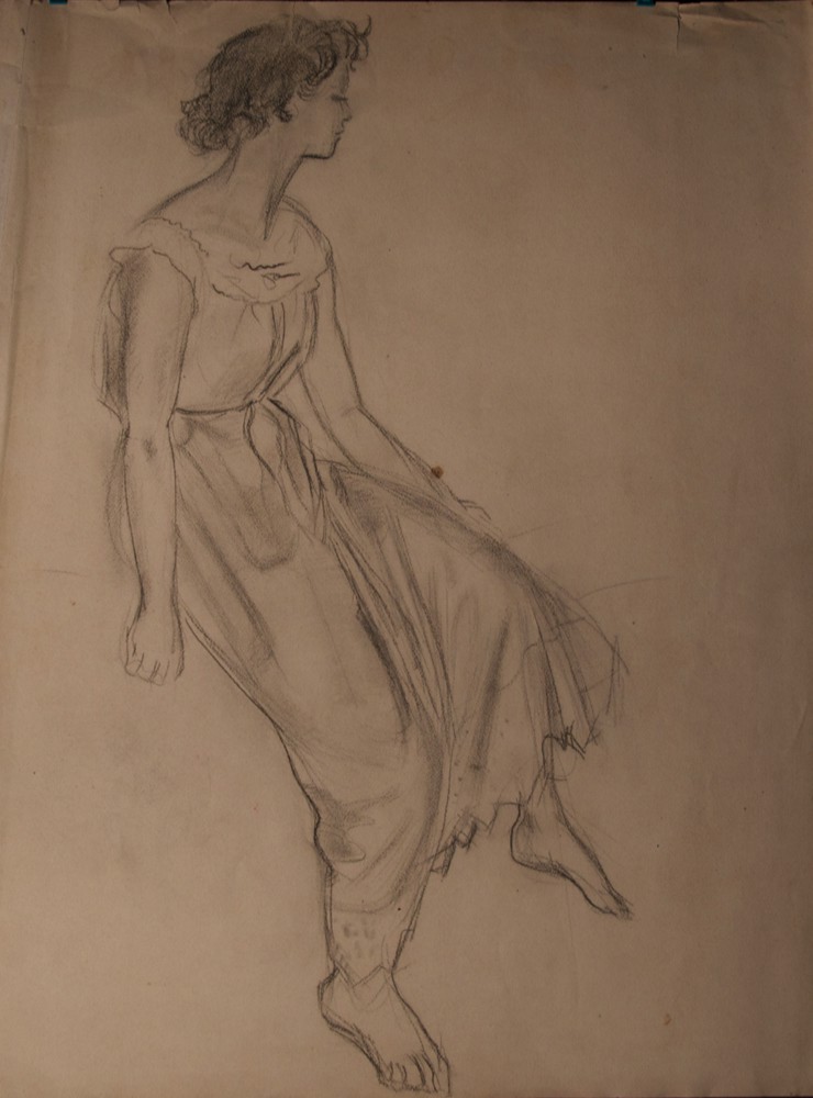 Marie Valade (non sign&eacute;), sans titre, ca.1945 - fusain sur papier 65x50 cm