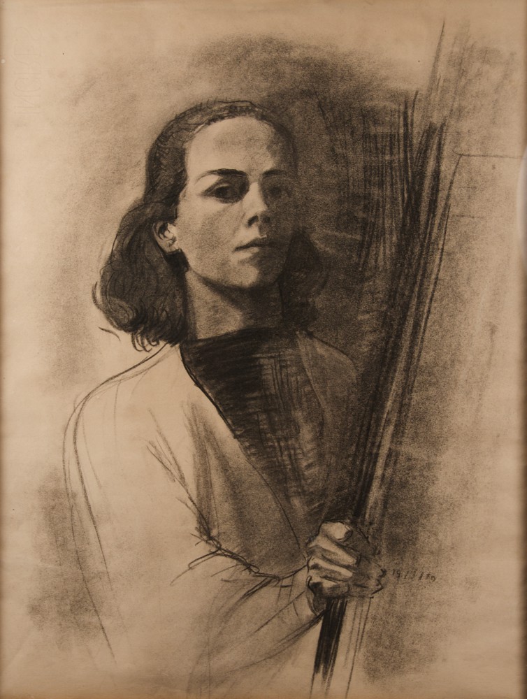 Marie Valade (non sign&eacute;), sans titre (autoportrait), 19 mars 1959 - fusain sur papier