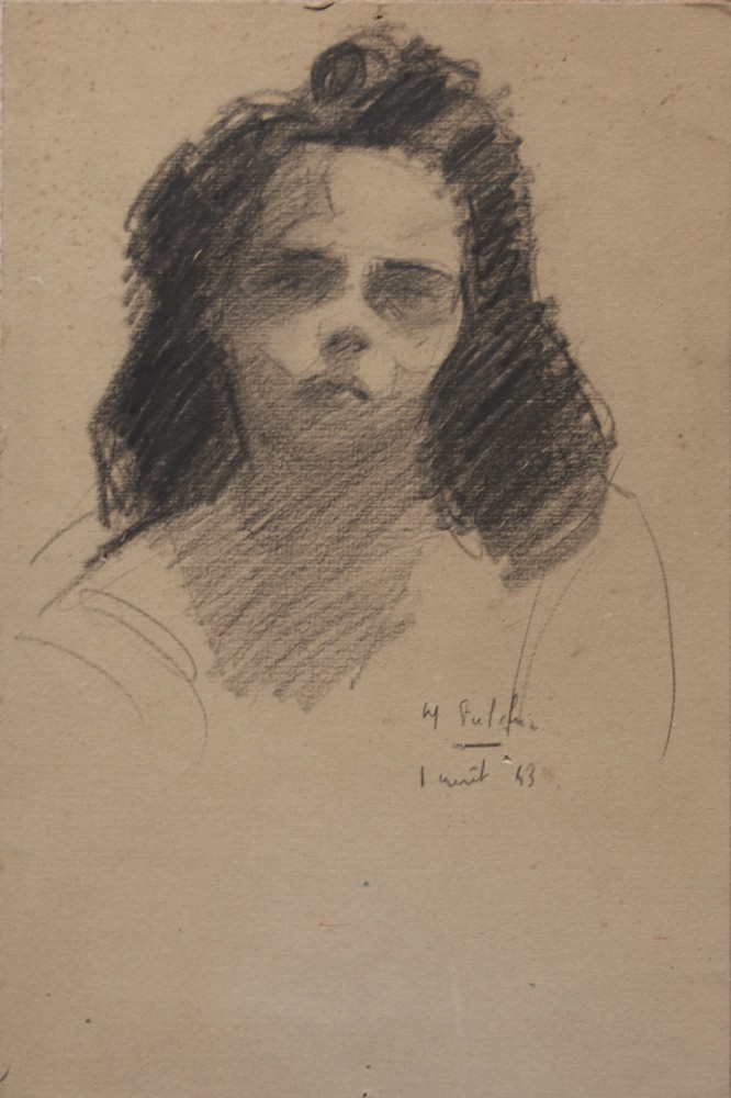 Marie Valade (non sign&eacute;), sans titre (autoportrait), 1 août 1943 - mine de plomb sur carton recto-verso (recto) 27x18 cm