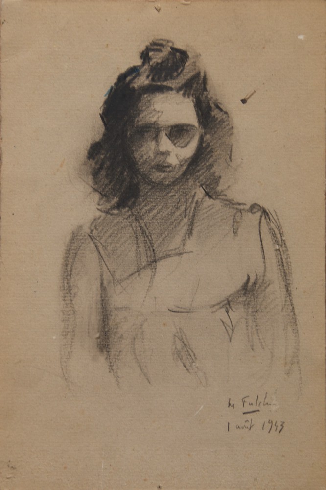 Marie Valade (non sign&eacute;), sans titre (autoportrait), 1 août 1943 - mine de plomb sur carton recto-verso (verso) 27x18 cm