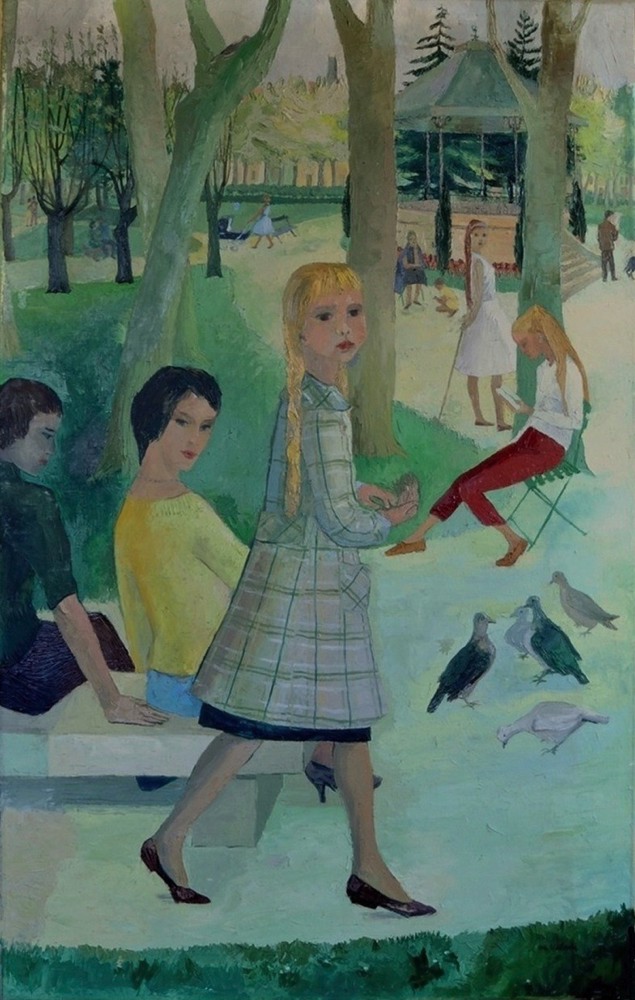 Marie Valade (sign&eacute; en bas &agrave; droite), sans titre (inspir&eacute; de la Place de la Guierle, Brive), ca.1965 - huile sur toile 160x100 cm