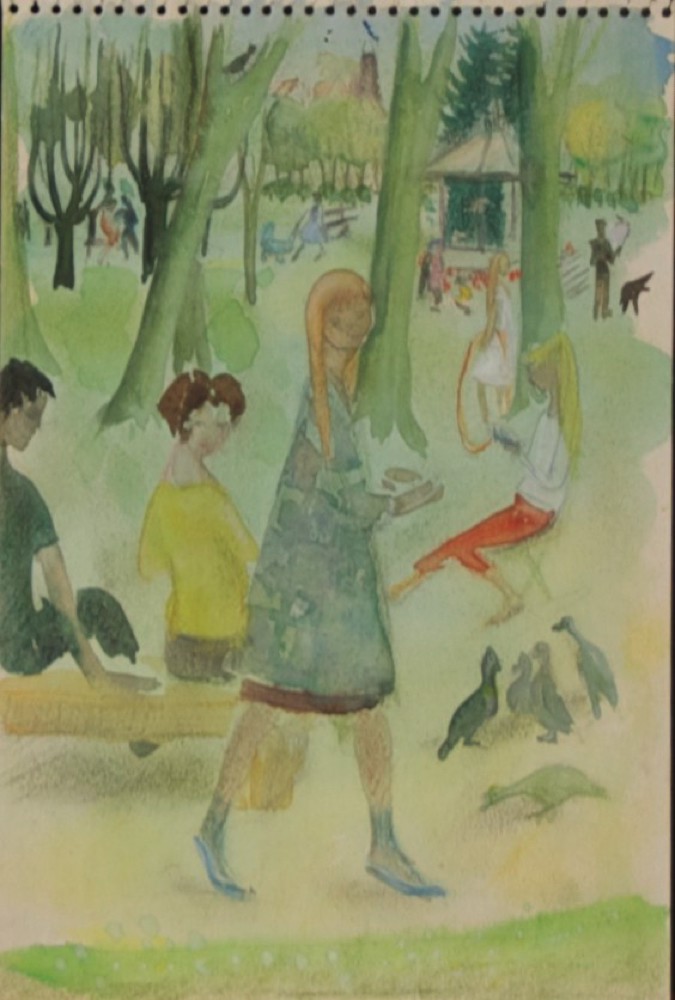 Marie Valade, r&eacute;f.0080 esquisse 2 - aquarelle sur papier 24x16 cm