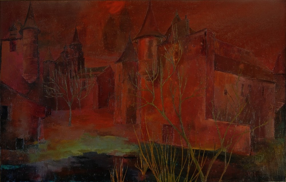 Marie Valade (non sign&eacute;), sans titre (d'apr&egrave;s le village de Collonges la Rouge), 1966 - huile sur toile 100x160 cm