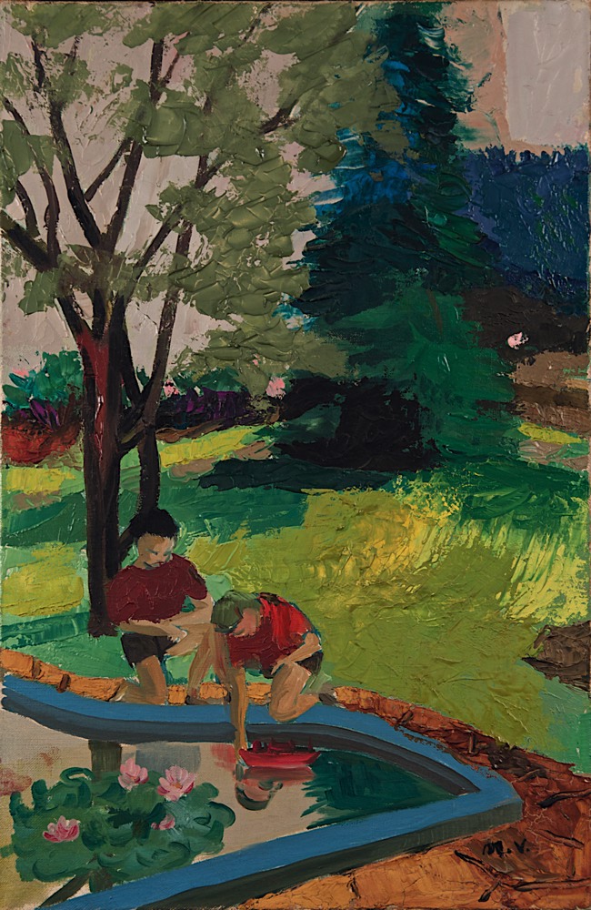 Marie Valade (sign&eacute; M.V. en bas &agrave; droite), sans titre, ca.1967 - huile sur toile 41x27 cm