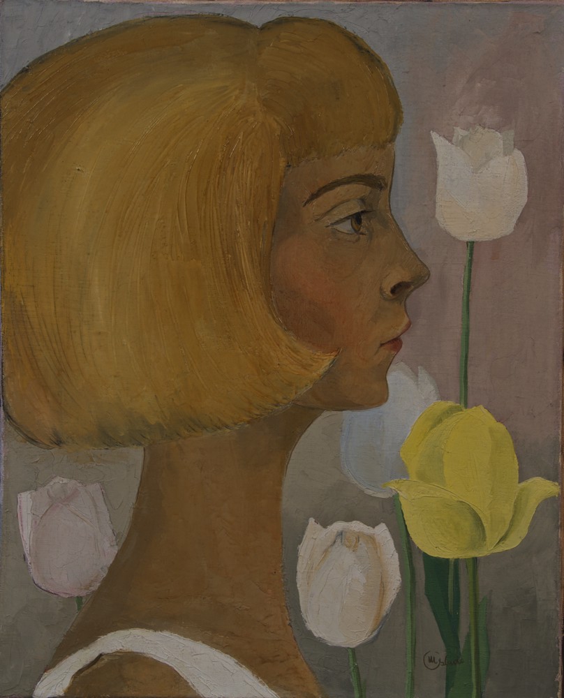 Marie Valade (sign&eacute; en bas &agrave; droite), Visage, 1964 - huile sur toile 41x33 cm